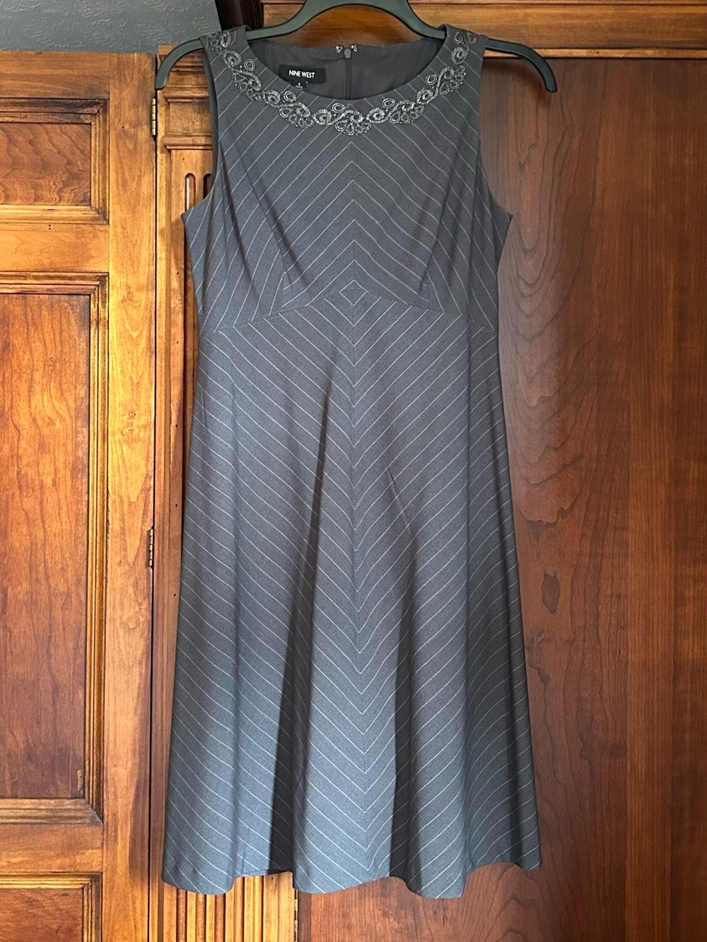 Nine West Gray Pinstripe Sleeveless A-Line Dress